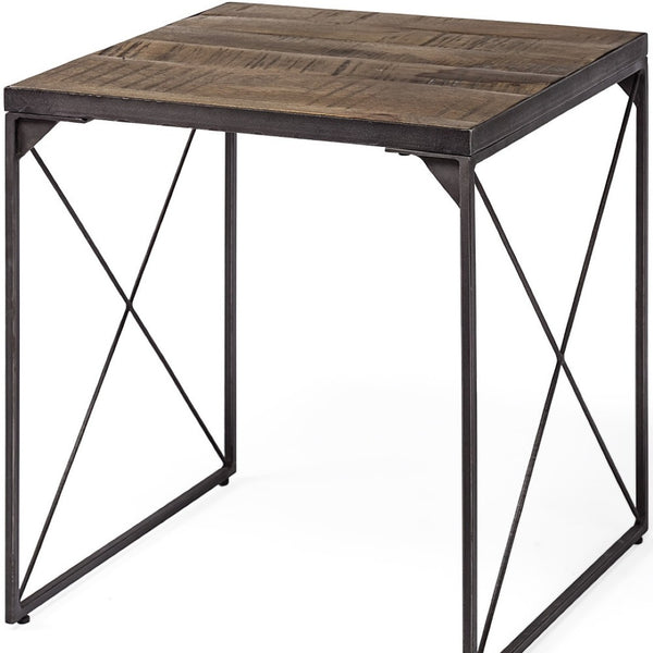 HomeRoots 23" Brown Solid Wood Square End Table – Modern Compact Design with Sturdy Iron Base for Versatile Use 380661