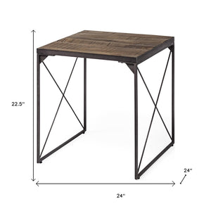 HomeRoots 23" Brown Solid Wood Square End Table – Modern Compact Design with Sturdy Iron Base for Versatile Use 380661