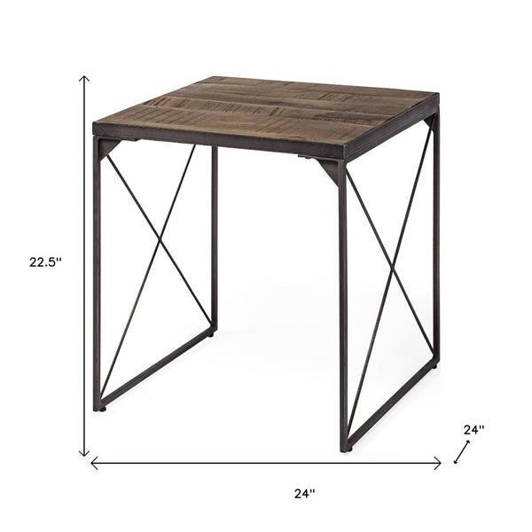 HomeRoots 23" Brown Solid Wood Square End Table – Modern Compact Design with Sturdy Iron Base for Versatile Use 380661