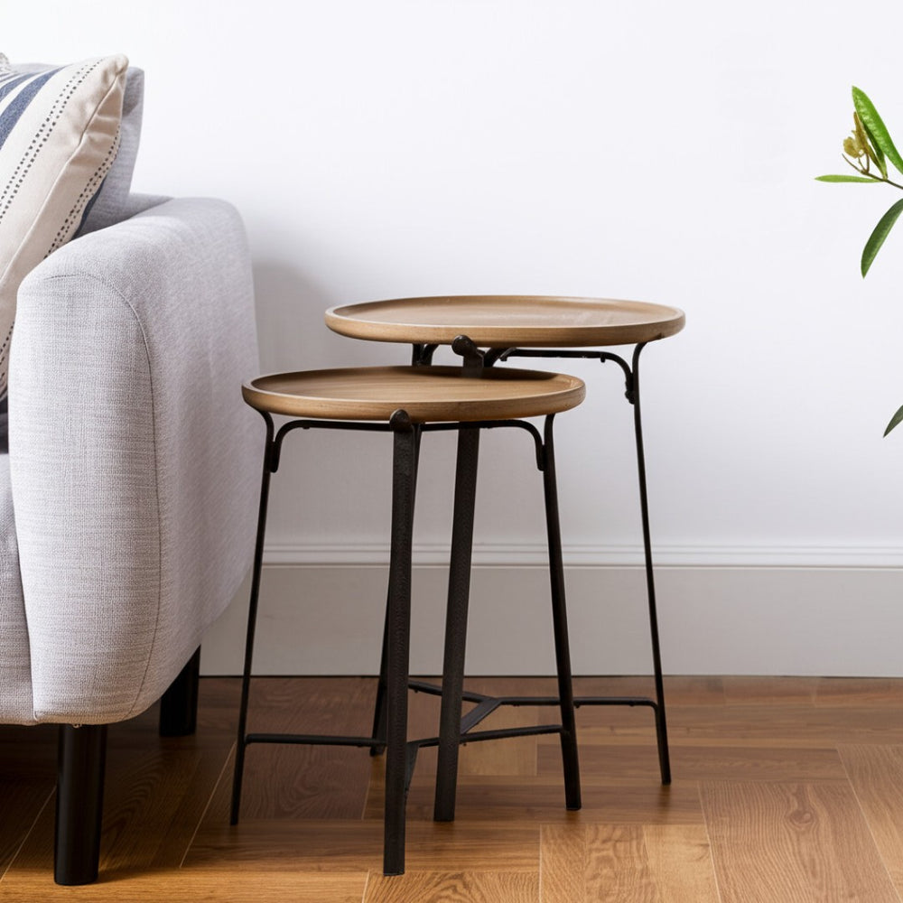 HomeRoots 24" Brown Solid Wood Round End Table with Iron Base - Chic, Versatile Accent for Any Room Decor 380667