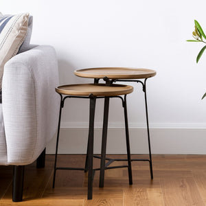 HomeRoots 24" Brown Solid Wood Round End Table with Iron Base - Chic, Versatile Accent for Any Room Decor 380667