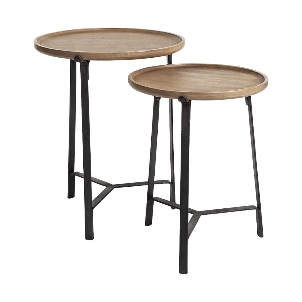 HomeRoots 24" Brown Solid Wood Round End Table with Iron Base - Chic, Versatile Accent for Any Room Decor 380667