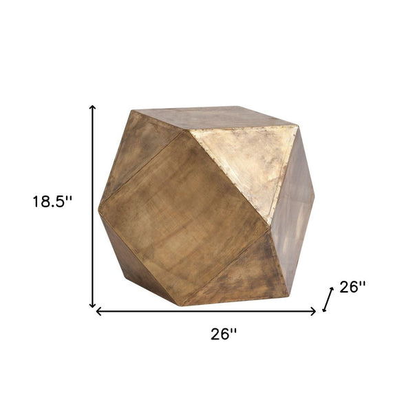 HomeRoots 19" Distressed Brass Square Block End Table - Rustic Industrial Charm for Modern Spaces & Versatile Use 380668
