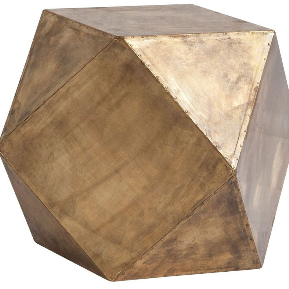 HomeRoots 19" Distressed Brass Square Block End Table - Rustic Industrial Charm for Modern Spaces & Versatile Use 380668