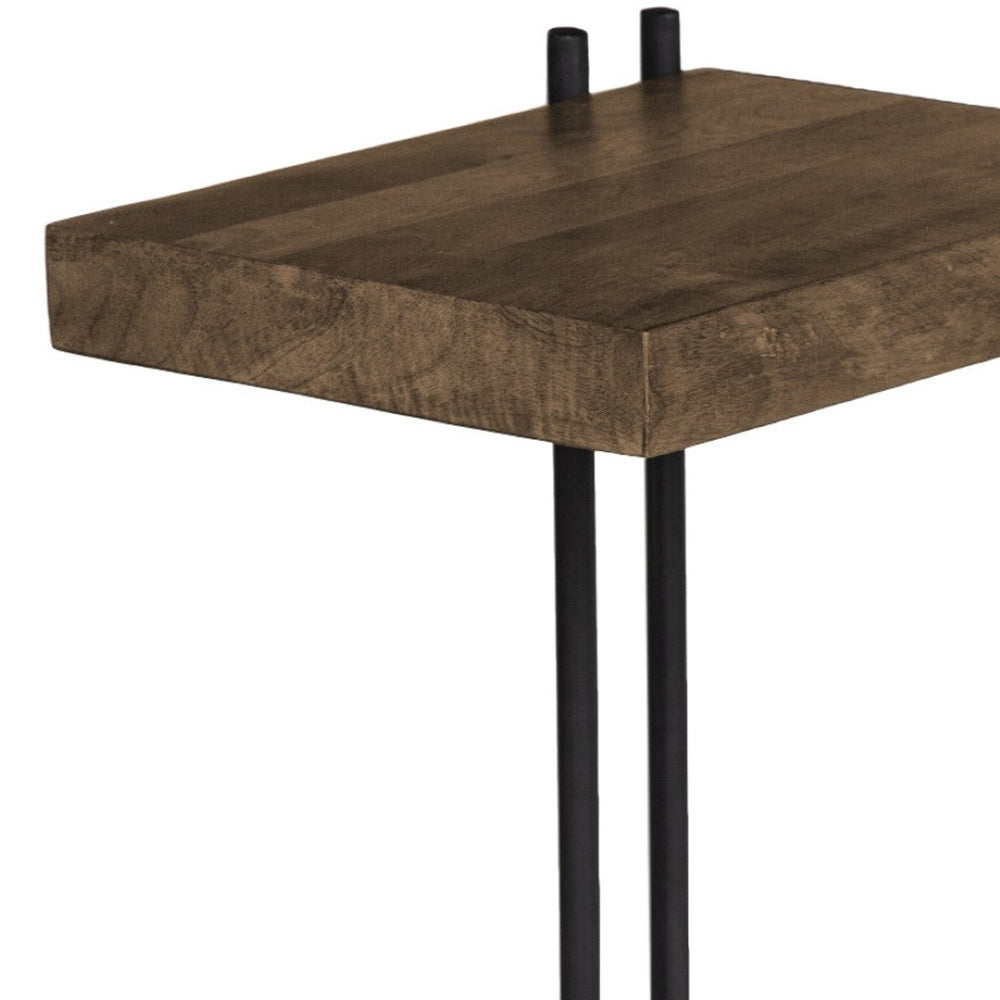 HomeRoots 27" Chic Brown Solid Wood Square End Table with Sturdy Metal Frame for Modern Living Spaces 380670