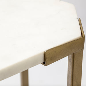 Homeroots 25" White Marble Round End Table   380673