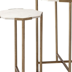 Homeroots 25" White Marble Round End Table   380673