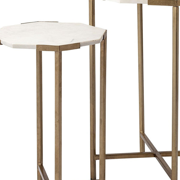 Homeroots 25" White Marble Round End Table   380673