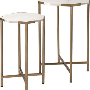 Homeroots 25" White Marble Round End Table   380673