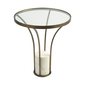 HomeRoots 24" Modern Black and White Round Glass End Table with Gold Accents - Stylish Accent for Small Spaces 380677
