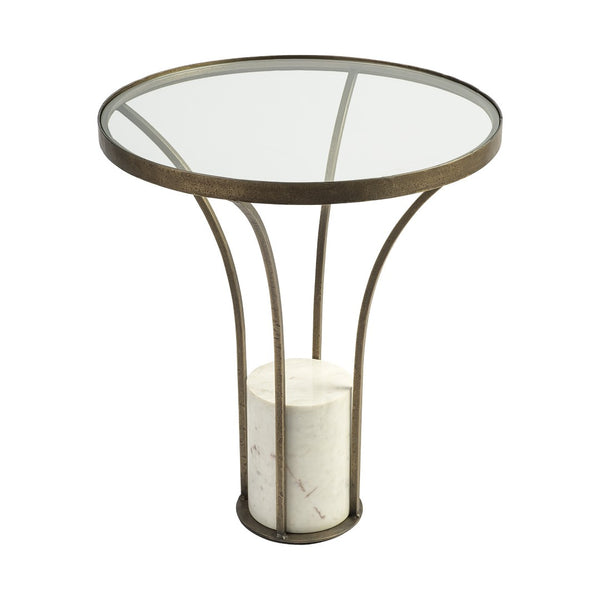 HomeRoots 24" Modern Black and White Round Glass End Table with Gold Accents - Stylish Accent for Small Spaces 380677