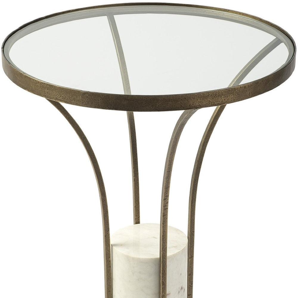 HomeRoots 24" Modern Black and White Round Glass End Table with Gold Accents - Stylish Accent for Small Spaces 380677