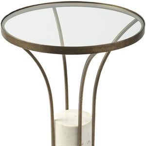 HomeRoots 24" Modern Black and White Round Glass End Table with Gold Accents - Stylish Accent for Small Spaces 380677