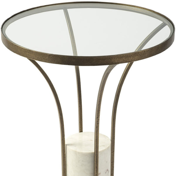 HomeRoots 24" Modern Black and White Round Glass End Table with Gold Accents - Stylish Accent for Small Spaces 380677