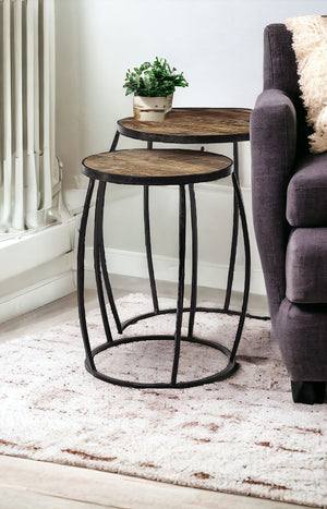 Homeroots Set Of Two 26" Black And Brown Solid Wood Round End Table   380681
