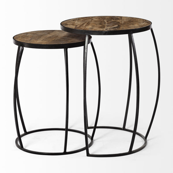 Homeroots Set Of Two 26" Black And Brown Solid Wood Round End Table   380681