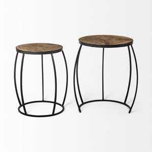 Homeroots Set Of Two 26" Black And Brown Solid Wood Round End Table   380681