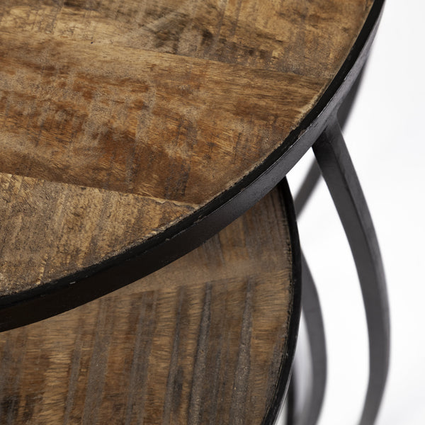 Homeroots Set Of Two 26" Black And Brown Solid Wood Round End Table   380681