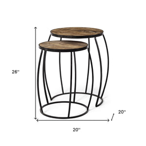 Homeroots Set Of Two 26" Black And Brown Solid Wood Round End Table   380681