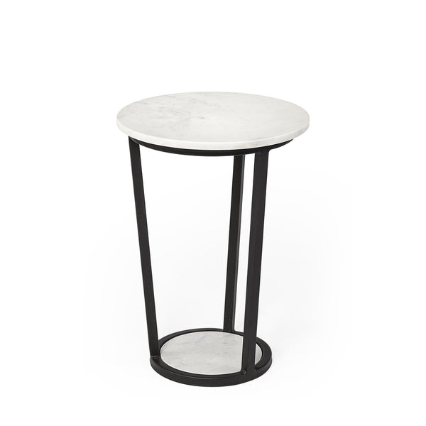 Homeroots 21" Black And White Marble Round End Table   380683