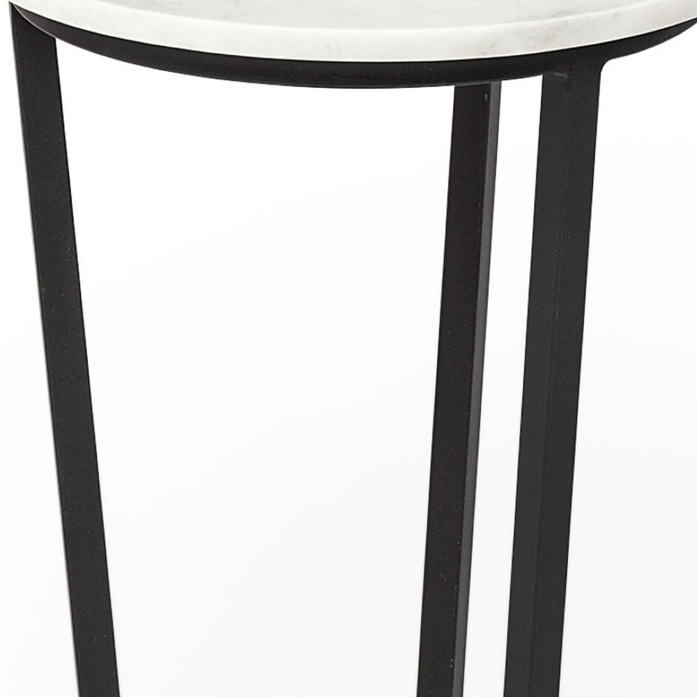 HomeRoots 21" Elegant Black and White Marble Round End Table - Modern Design for Versatile Living Spaces 380683
