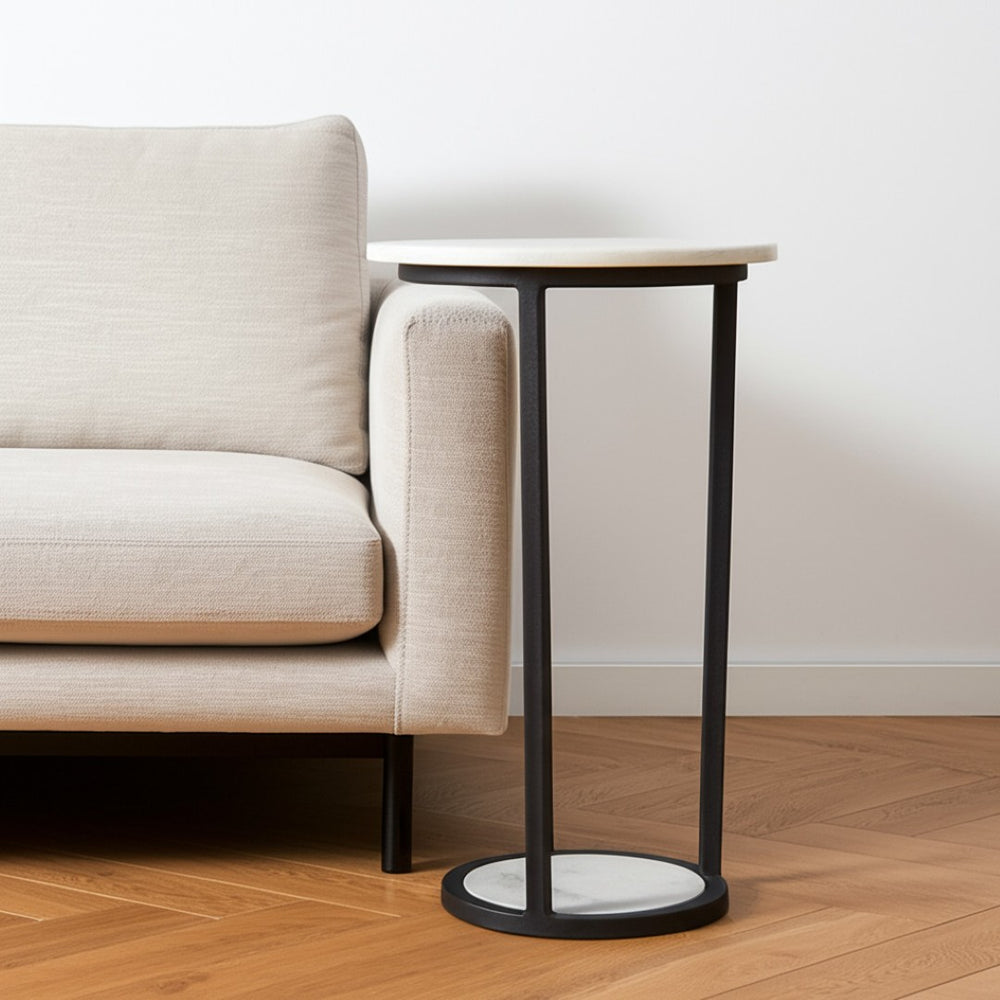 HomeRoots 21" Elegant Black and White Marble Round End Table - Modern Design for Versatile Living Spaces 380683