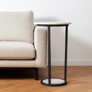 HomeRoots 21" Elegant Black and White Marble Round End Table - Modern Design for Versatile Living Spaces 380683