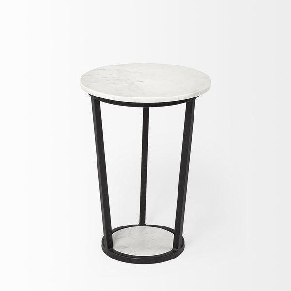 Homeroots 21" Black And White Marble Round End Table   380683