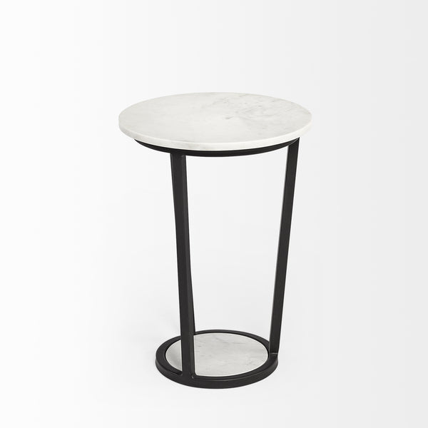Homeroots 21" Black And White Marble Round End Table   380683
