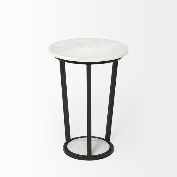 Homeroots 21" Black And White Marble Round End Table   380683
