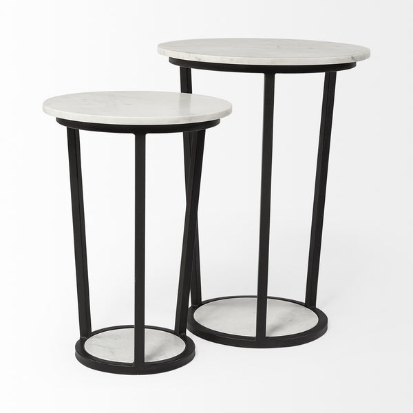 Homeroots 21" Black And White Marble Round End Table   380683