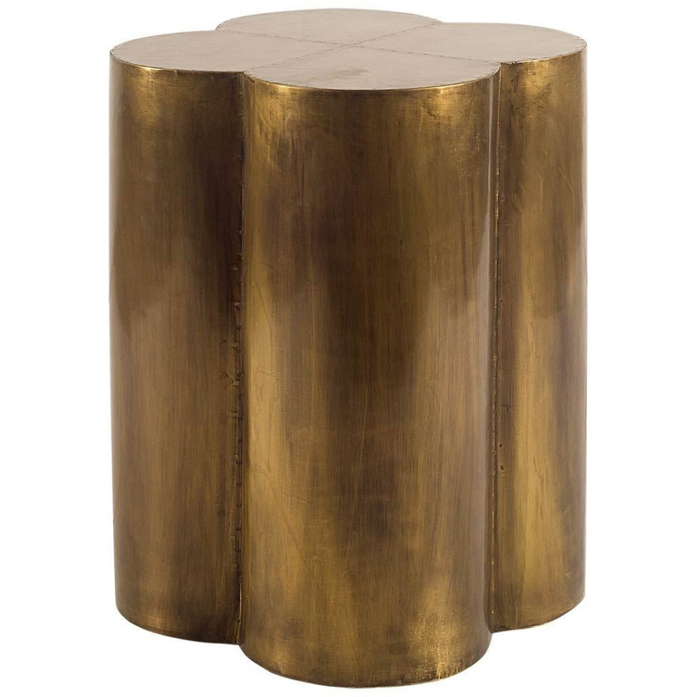 HomeRoots 22" Vintage-Inspired Brass End Table with Abstract Base - Chic Nightstand & Versatile Accent Piece 380686