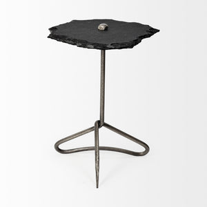 Homeroots 24" Slate Gray And Black Stone End Table   380689