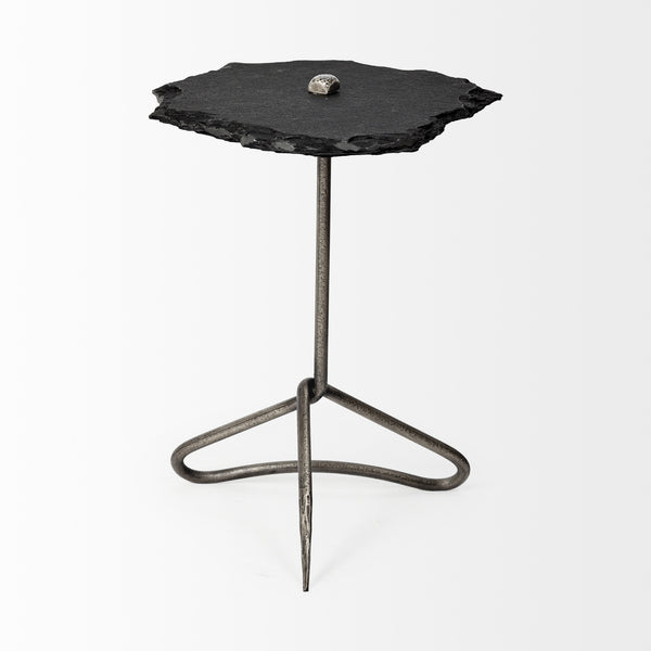 Homeroots 24" Slate Gray And Black Stone End Table   380689