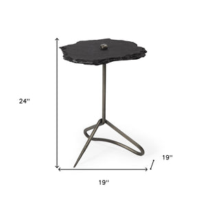 Homeroots 24" Slate Gray And Black Stone End Table   380689