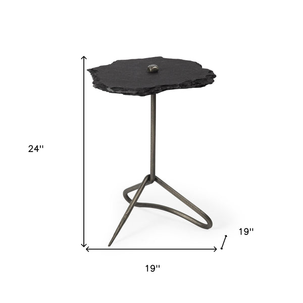 Homeroots 24" Slate Gray And Black Stone End Table   380689