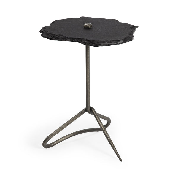 Homeroots 24" Slate Gray And Black Stone End Table   380689