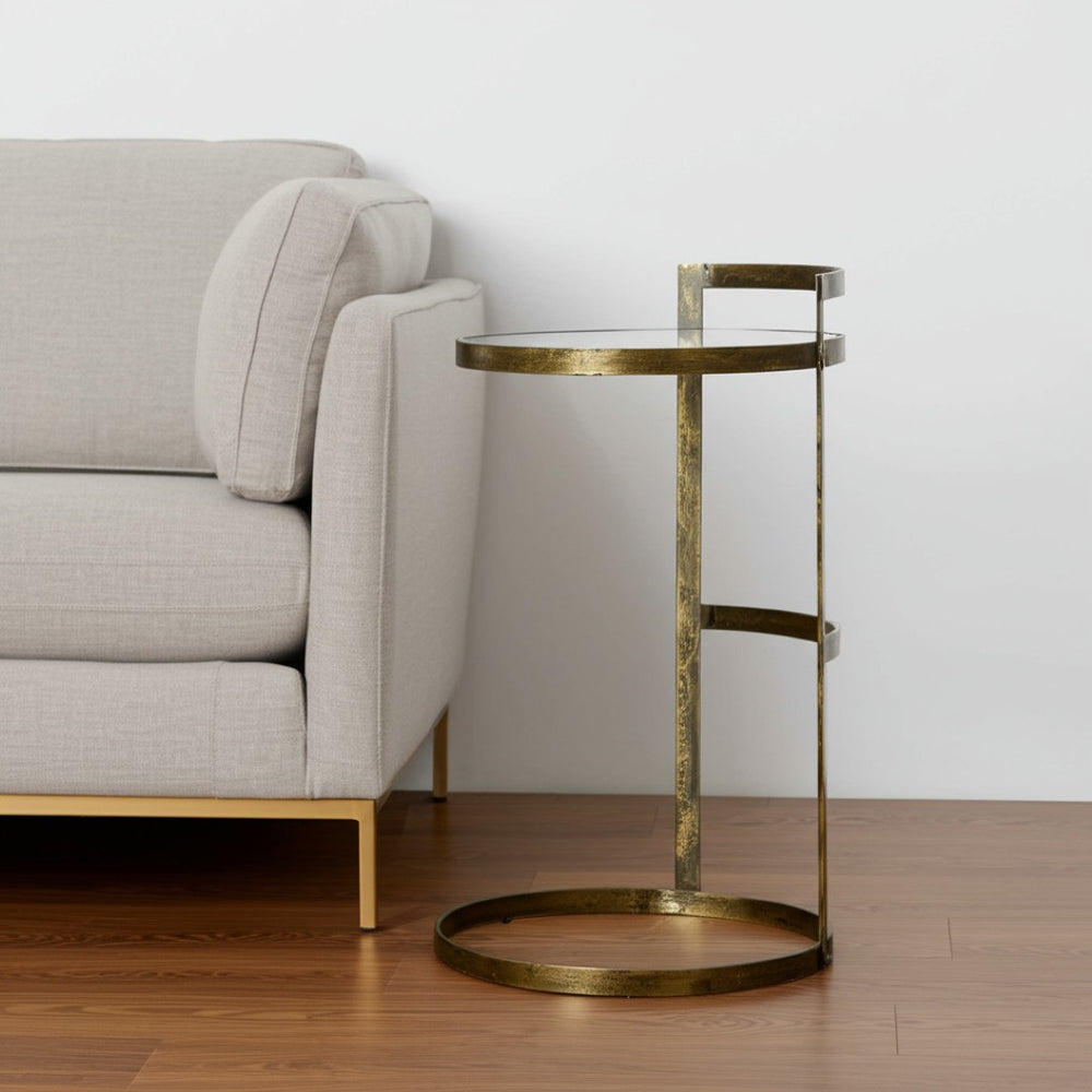 HomeRoots 27" Elegant Gold and Clear Glass Round End Table - Modern Glam Design for Living Spaces & Bedrooms 380690
