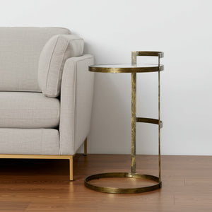 HomeRoots 27" Elegant Gold and Clear Glass Round End Table - Modern Glam Design for Living Spaces & Bedrooms 380690