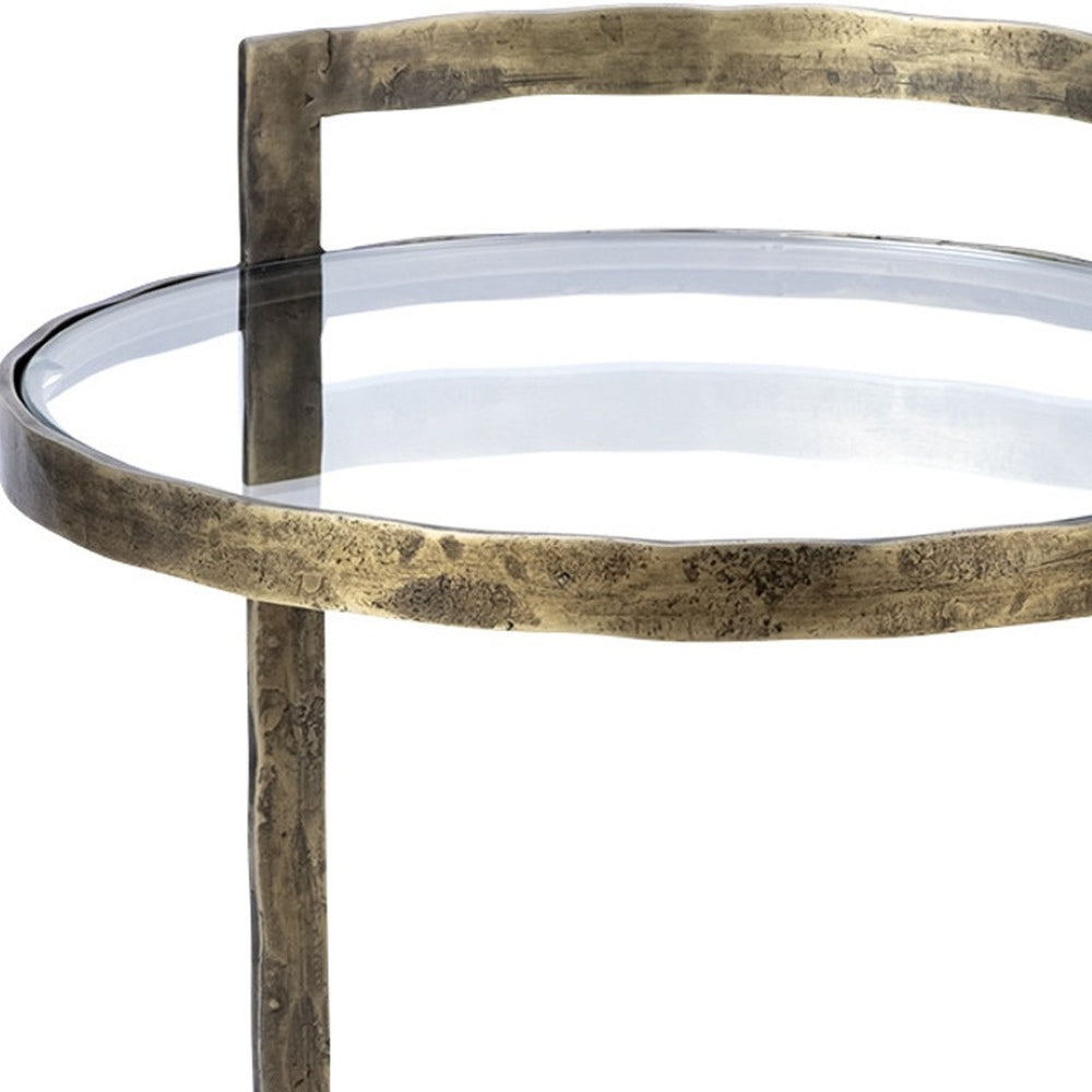 HomeRoots 27" Elegant Gold and Clear Glass Round End Table - Modern Glam Design for Living Spaces & Bedrooms 380690