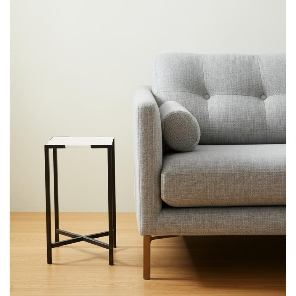 HomeRoots 24" Marble End Table - Modern Luxury Accent Piece with Polished Top & Abstract Black Metal Base 380691
