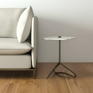 HomeRoots 23" Gold and White Marble End Table – Elegant Three-Leg Design, Versatile Accent Table for Any Space 380693