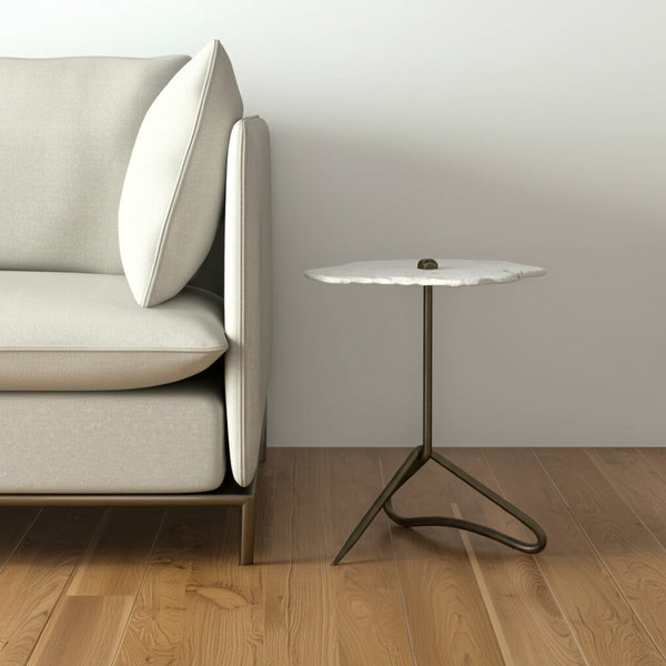 HomeRoots 23" Gold and White Marble End Table – Elegant Three-Leg Design, Versatile Accent Table for Any Space 380693