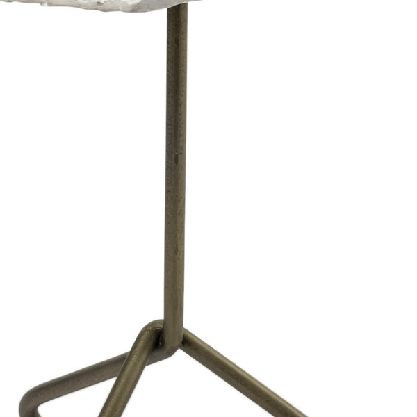 HomeRoots 23" Gold and White Marble End Table – Elegant Three-Leg Design, Versatile Accent Table for Any Space 380693
