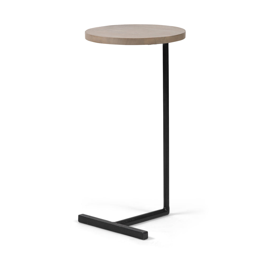 Homeroots Brown Wood Round Top Accent Table With Black Iron Base   380694