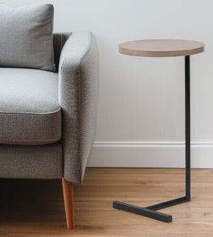 HomeRoots 15" Stylish Natural Wood and Black Metal Tray Table - Compact Versatile Accent for Any Space 380694