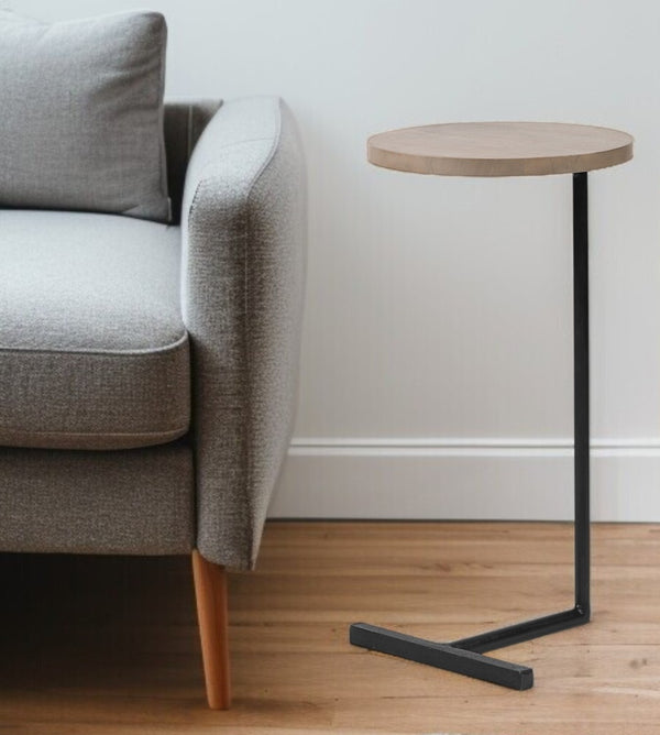 HomeRoots 15" Stylish Natural Wood and Black Metal Tray Table - Compact Versatile Accent for Any Space 380694