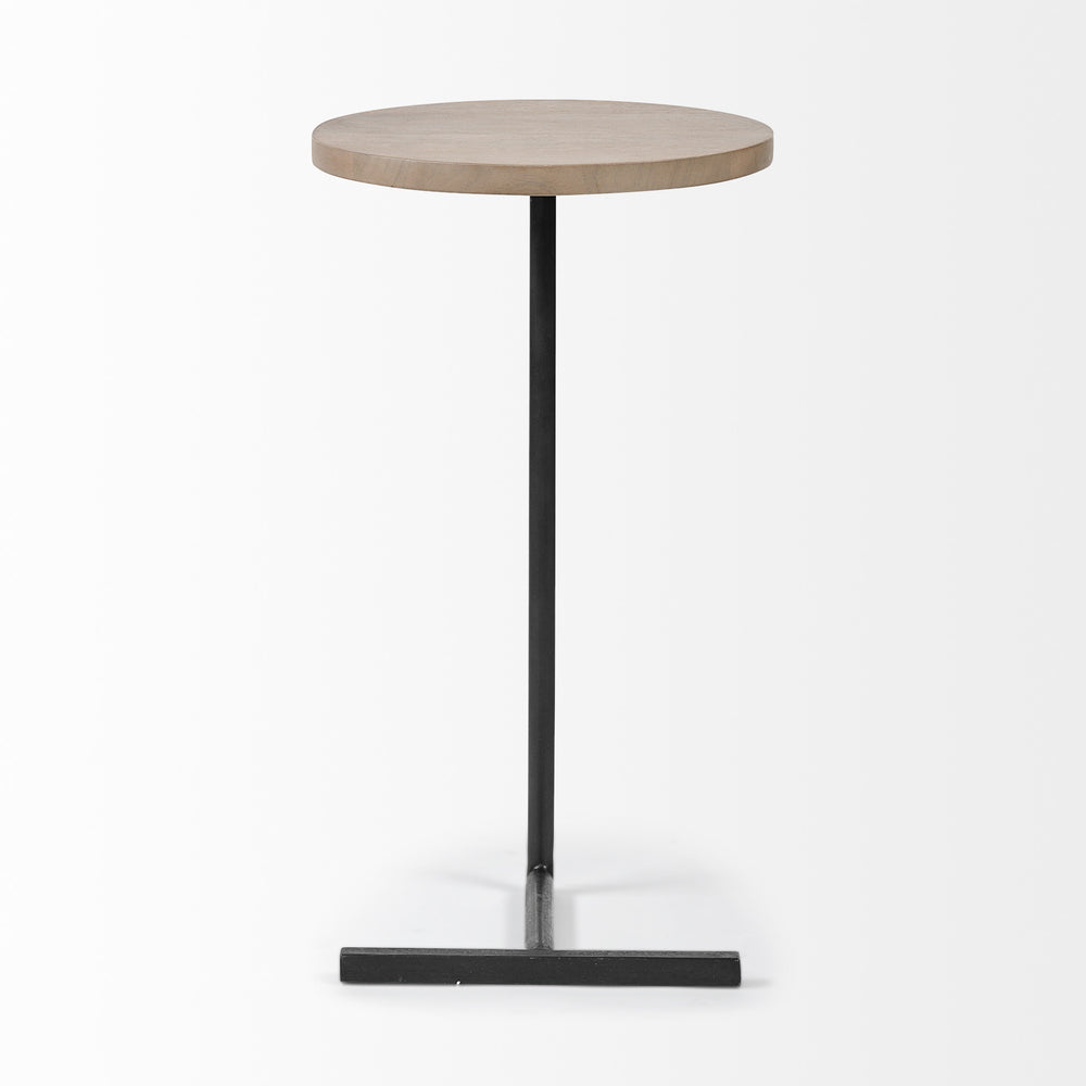 Homeroots Brown Wood Round Top Accent Table With Black Iron Base   380694