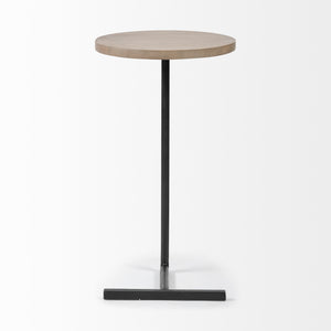 Homeroots Brown Wood Round Top Accent Table With Black Iron Base   380694