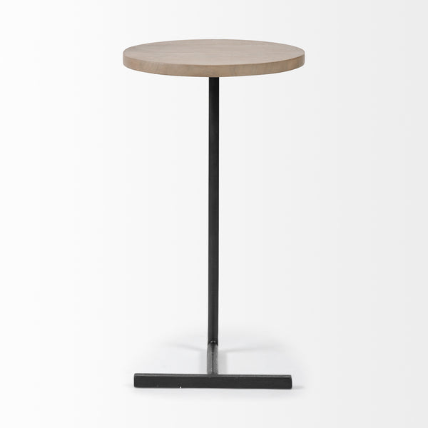 Homeroots Brown Wood Round Top Accent Table With Black Iron Base   380694